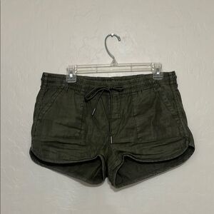 Level 99 Linen Blend Green Athletic Drawstring Distressed Pockets Shorts Boho